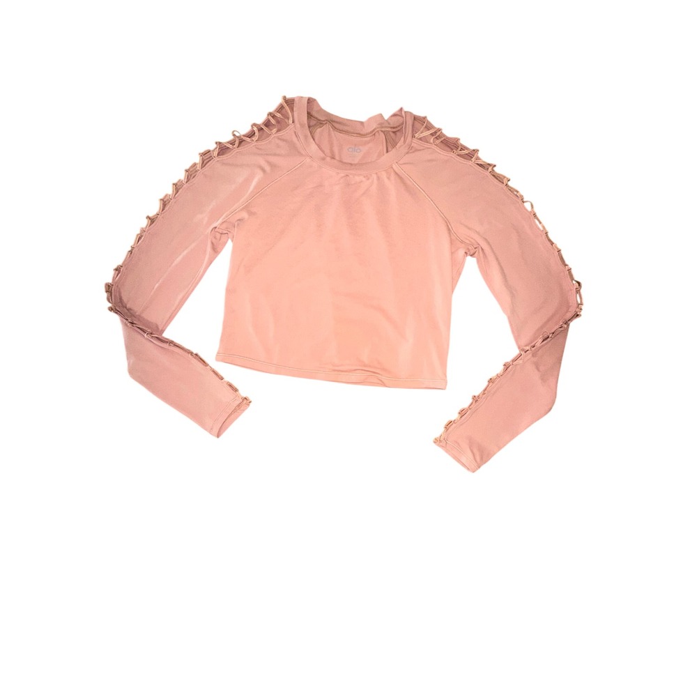 Alo Yoga Interlace Long Sleeve Cropped Top Salmon Lace Up Sleeve Medium